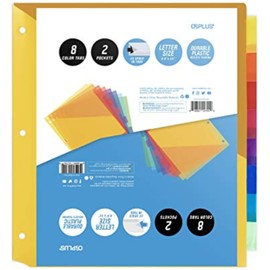 OS Plus 8-Tab 3 Ring Durable Plastic 2-Pockets Big Tab Binder Dividers - 1 Pack