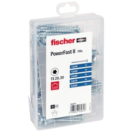 fischer Meister-Box PowerFast II Chipboard Screw, Presorted Assortment Box with 110 Screws, PanHead, Full Thread and Torx Drive, Universal Set for Mounting