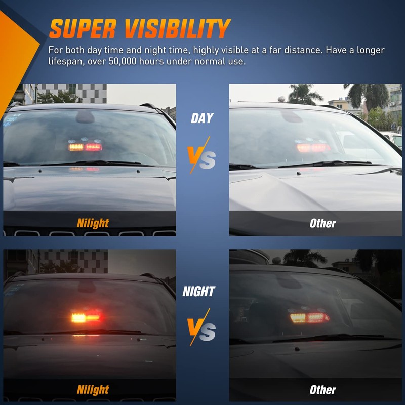 Nilight Emergency Strobe Lights, Windshield Hazard Warning Safety Flash Lights