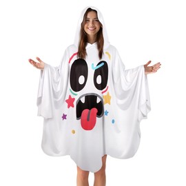 VZQI - Disfraz de fantasma para adultos, poncho de fantasma blanco con capucha, disfraz fácil de Halloween para mujer, Multi colorido, Talla única