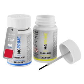 MG PRIME Autolack Lackstift Set für Seat S3M / W0 Romance Red Metallic/Romance Rot Metallic Basislack Klarlack je 50ml