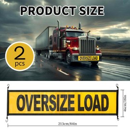 Oversize Load Signs for Trucks 2 Pack Oversized Loaded Banner Warning Products with Metal Hooks and Stretch Cord for Guard Vehicles, Cars, Trucks,18" x 84"