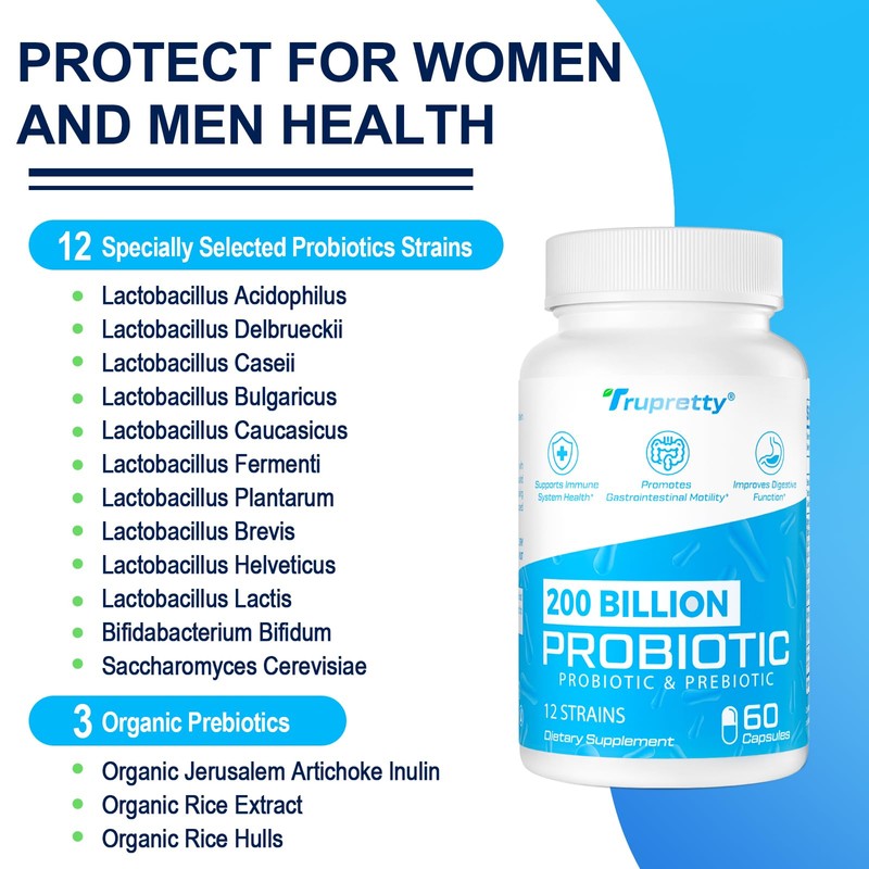 200 Billion Cfus 12 Strains Probiotic, with 3 Organic Prebiotics,