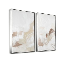 Framed Neutral Abstract Wall Art Set - Pastel Duotone Tan and White Abstract Illustrations Modern Wall Art Decorative Contemporary for Living Room, Bedroom, Office - 16"x24"x2