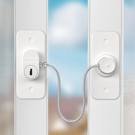 Child Safety Lock for Children, No Drilling, Cable Lock for Windows, Fridge Lock, Cupboard Child Lock, Pack of 2 Window Opening Limiter, Child Pet Child Safety Cabinet Lock for Childproof