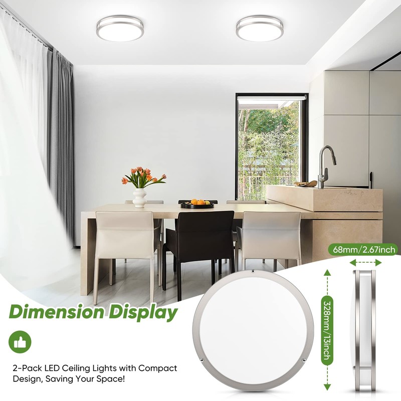 36W 3600lm Super Bright LED Light Fixtures, 2PACK Modern Flush