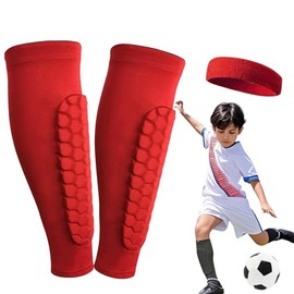 Roczential Kids Shin Guards for Soccer, Youth & Adults 8-10, Lightweight Breathable Anti-Collision Calf Protector, Comfort Fit Sports Shin Pads (red, Medium)