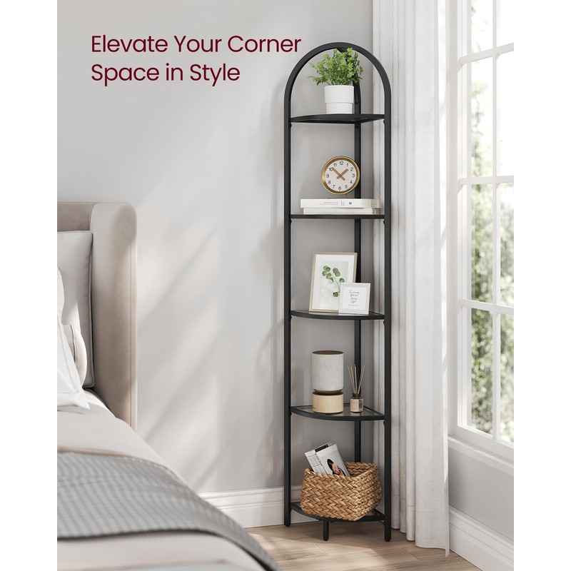 VASAGLE 5-Tier Corner Shelf Stand, Corner Bookshelf, Bathroom Organizer, Plant