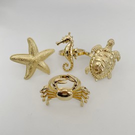 Gold Marine Animal Napkin Rings,Set of 4 Napkin Holder,Gold Napkin Buckle for Mother’s Day, Wedding,Summer Party Celebrate Festival Dinner Table Decoration to Create an Impressive Banquet for You