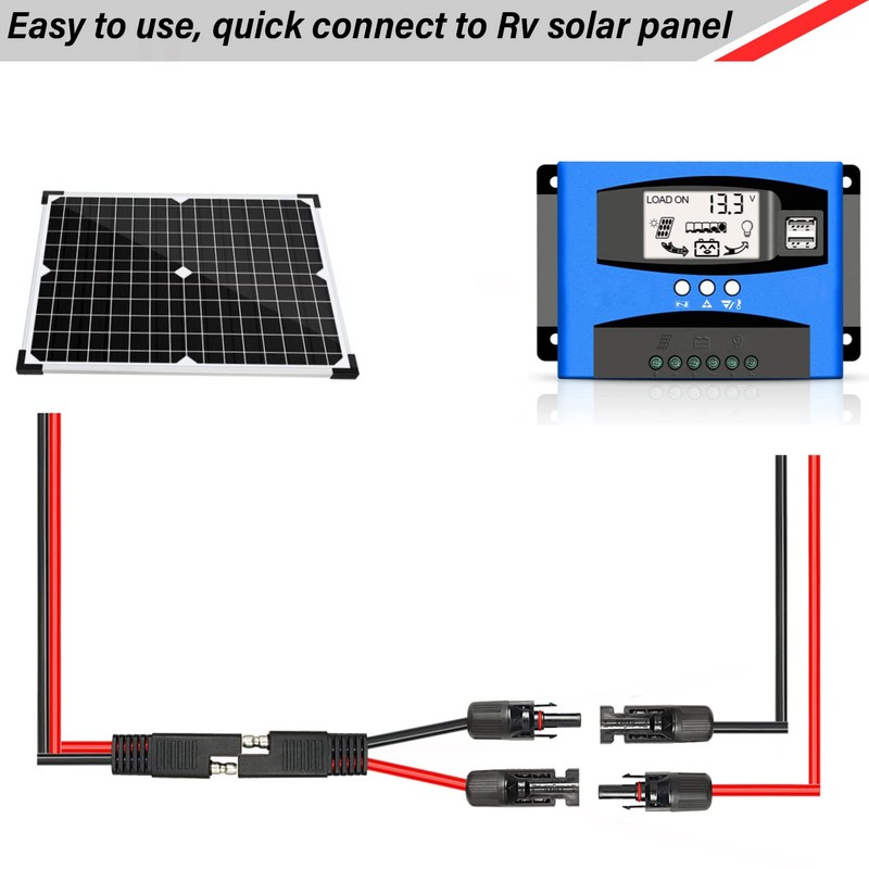 2PCS 1FT Solar Panel to SAE Adapter Cable - 10AWG