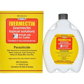 Durvet POUR-ON CATTLE COW DEWORMER  For roundworms lungworms grubs lice 1 Liter