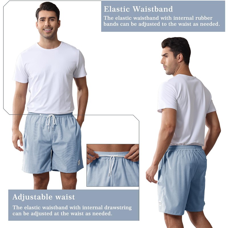 Decorie Men's Summer Shorts Cotton Corduroy Cargo Shorts Stretch Elastic