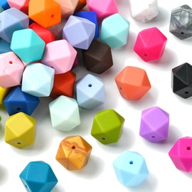 UR URLIFEHALL 50 Pcs 17mm Silicone Polygon Pearl Beads Silicone Geometric Icosahedron Beads Hexagon Bulk Bead for Keychain DIY Necklace Bracelet Craft Jewelry Making