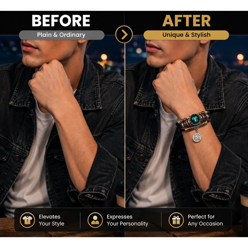 Starry Sky Zodiac Luminous Leather Bracelet for Men & Women