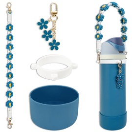 Silicone Boot Set for Owala Water Bottle 24 oz - Includes Water Bottle Handle Strap - Perfect Owala Accessories, Fits Owala Tumbler, Owala Free Sip, for Blue owala (Denim)