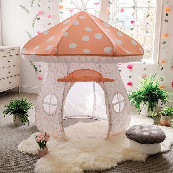 MindWare Mushroom Playhouse Tent – Kids Indoor Tent, Reading Corner, Kids Playroom or Classroom Furniture – Gnomes and Fairy Toddler Playhouse & Sleepover Tent - Over 5 Feet Tall – Ages 3+