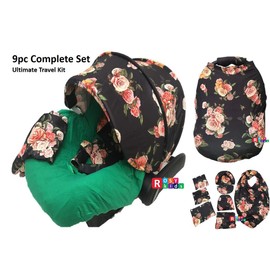9pc Baby Boy Baby Girl Ultimate Set of Infant Car Seat Cover Canopy Headrest Blanket Hat Nursing Scarf, 30JY03