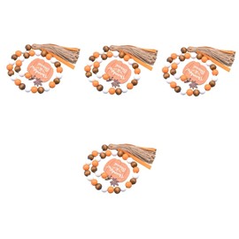 Sosoport 4pcs Wood Bead Garland Tassels Rustic Farmhouse Hanging Decoration for Thanksgiving Autumn Home Decor Natural Wood Beads Pumpkin Tag for Tiered Tray and Wall Accents