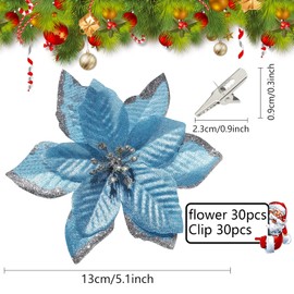 Pack of 30 Christmas Decoration Flowers, Christmas Flowers, Glitter Artificial Christmas Flowers, Christmas Flowers Decoration, Artificial Flower with 30 Clips for Christmas Decoration, Christmas Tree