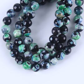 abalorio redondas de ágatas de fuego verde de 8 mm, abalorio de piedra natural para hacer joyas para adultos, 47 piezas/hebra de 15 pulgadas