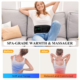 Heating Pad with Massager for Back Comfort, Cordless Lower Back Massager with 6 Heat Levels, Portable Vibrating Heated Belt for Lumbar/Abdominal- Gifts for Women, Men, Mom & Dad