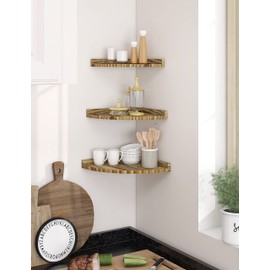 Godimerhea Corner Shelves Wall Mounted, Rustic Farmhouse Corner Floating Shelf, Solid Wood Storage Organizer Corner Wall Shelves for Living Room Bedroom Kitchen Bathroom Laundry, 9.68x9.68 Inch