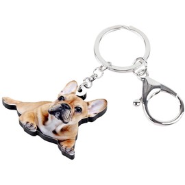 WEVENI Acrylic French Bulldog Key Ring Pet Keychain Jewellery for Women Girls Bag Car Wallet Charms, brown