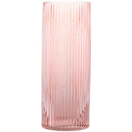 YANWE1 Pink Glass Vase, Glass Flower Vase, Ribbed Glass Vase, Pink Vase, Tall Cylinder Glass Vase for Centerpieces, Living Room, Bedroom, Dining Table, Office, Wedding, Bookshelf Decoration, 12 Inches