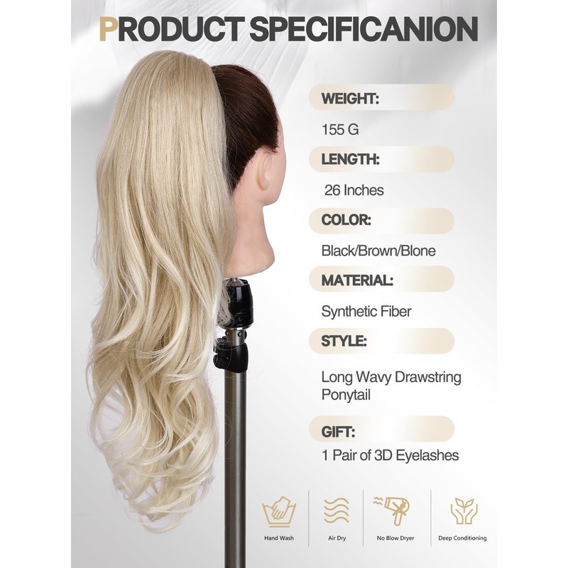 WIGER Ombre Blonde Ponytail Extension 26 Inch Drawstring Ponytail Extension