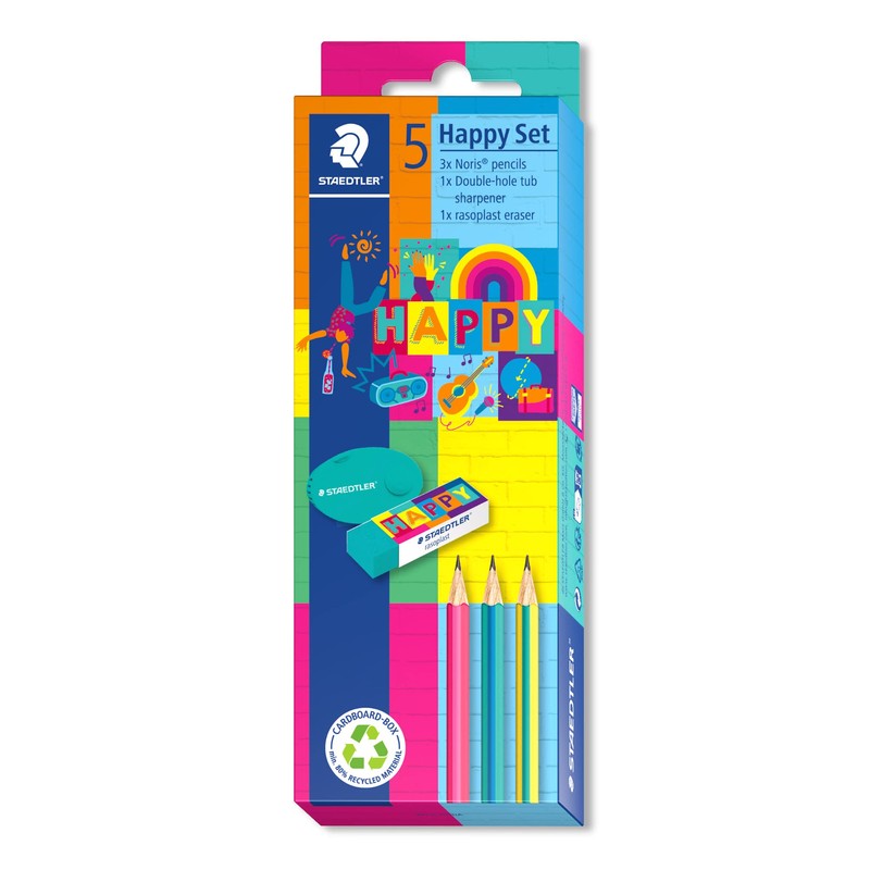 STAEDTLER Stationery Set in Colourful Happy Colours, 3 Noris Pencils,