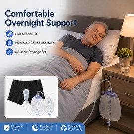 Male External Urine Collector for Bedside & Travel Use – Reusable Silicone Set with 2 Drainage Bags