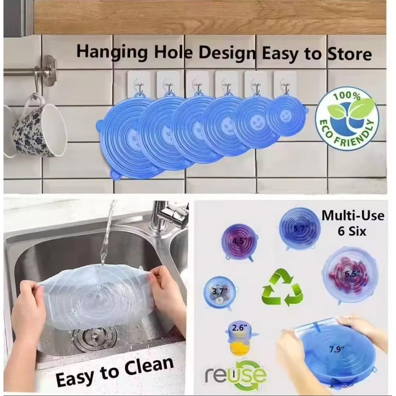 Silicone Stretch Lids 6-Pack – Reusable Food Covers for Bowls,