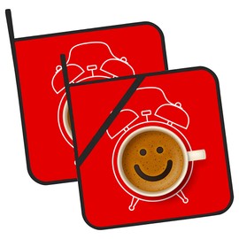 Happy Smiling Coffee Face Pot Holders 2 PCS for Kitchen, Heat Resistant Hot Pads for Cooking Grilling Baking BBQ, Pot Holders for Women Cook Essentials Accessories Home Microwave