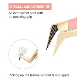 Ms.Queen - Pinzas de pestañas para extensiones de pestañas, agarre de punta de fibra de 90 grados en forma de L, volumen de botas, aislamiento de delfines