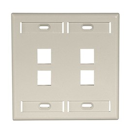 Leviton 42080-4IP 4-Port Dual Gang QuickPort Wallplate with ID Windows, Ivory