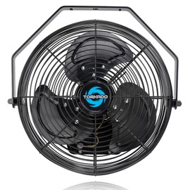 Tornado 12 Inch Outdoor Water-Resistant Metal Industrial Wall Mounted Fan IPX4 Rated High Velocity Wall Fan For Commercial, Industrial, Residential, 3 Speed 6.6 FT Cord cETL Safety Listed, Black