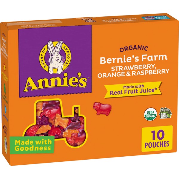 Annie's Organic Bernie's Farm Fruit Flavored Snacks, Gluten Free, 10 Pouches, 7 oz.
