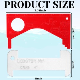 Chapou 4 Pcs Aluminum Lobster and Plastic Crab Gauge Set 2 Aluminum Lobster Crabs Rulers 2 Red Crab Measurement Tools for California Maine Measures Lobsters 3-1/4", Crabs 4" 5-3/4'' 6-1/4'' Gauge