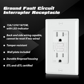 ELECTECK 5 Pack GFCI Outlets 15 Amp, Outdoor Weather Resistant (WR), Decor GFI Receptacles with LED Indicator, Ground Fault Circuit Interrupter, Wallplate Included, ETL Certified, White