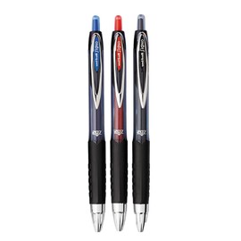 Uni-ball Signo 207 Roller Ball Retractable Gel Pens, Medium Point (0.7mm), Black Blue And Red Ink, 3 Count, Bundle with Plastic Reusable Pouch