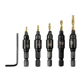 Countersink Drill Bit Set, Jagowa 5Pcs Replacement Drill Bits and One Wrench, 1/4" Quick Change Hex Shank Adjustable Countersink Woodworking Tool
