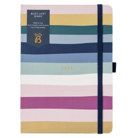 Busy B A5 2025 Diary - Busy Life Weekly Planner Journal – Life Diary for Students, Teachers, Work & More with Dual Schedules, Year Calendar, Pen Pockets & Elastic Closure Band - Pastel Stripe Planner