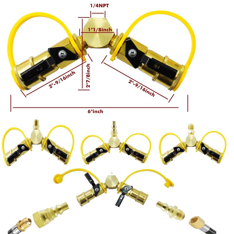 MCAMPAS 1/4" Propane Y Splitter Adapter Kit - 2-Way RV