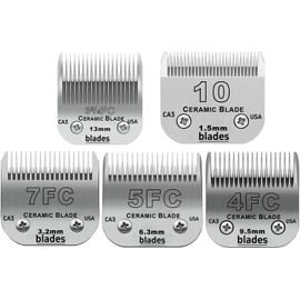 Size 10/7FC/5FC/4FC/3FC Detachable Pet Dog Grooming Clipper Ceramic Blades Set,Compatible with Andis,Oster A5,Wahl KM Series Clippers,Cut Length 1/8"(3.2mm) to 1/2"(13mm),4 Pack