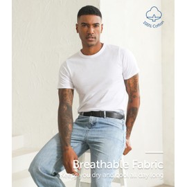 Comfneat Men's 6-Pack Pure Cotton Undershirts Comfortable Crew Neck T-Shirts (White 6-Pack, M)