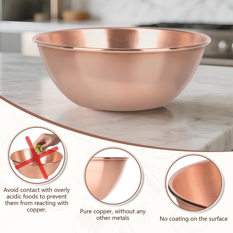 CigeZaus 8'' Pure Copper Bowl, 99.99% Copper Mixing Bowl for