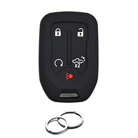 INFIPAR 1PCS Silicone Smart Key Fob Case Cover Protector Compatible with 2019-2021 Chevy Silverado and GMC Sierra 1500 2500HD 3500HD, Truck Accessories Fob Holder (5-Button, Black)