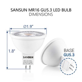 SANSUN SANSUN 5W MR16 LED Landscape Light Bulbs, Low Voltage 12V 50W Halogen Replacement for Outdoor Landscape Spotlight and Indoor Track Light, GU5.3 Bi-Pin Base, Soft White 3000K, Non-Dimmable (Pack of 10)