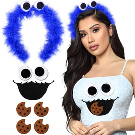 iZoeL iZoeL krümelmonster kostüm Damen Kinder, Cookie Haarreif krümelmonster Keks Augen Mund aufkleber Cookie krümelmonster Kostüm Accessorie, Damen Kinder Kostüm karneval Fasching Mottoparty Kostüm