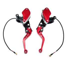 MDEOOSKY 2 Pcs 7/8" 22mm Motorcycle Brake Clutch Pump Lever with Dual Hydraulic Master Cylinder Reservoir Replacement for Honda Yamaha Kawasaki Suzuki Harley Models Ranging from 50CC to 300CC, Red